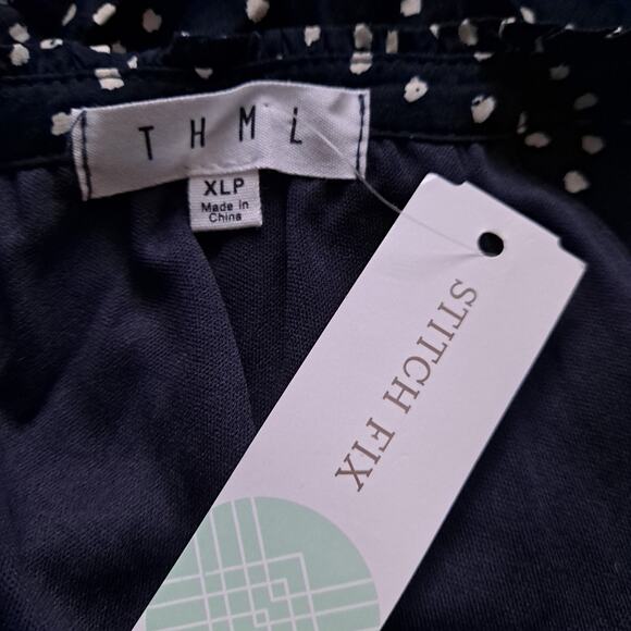 NWT THML Maddox Dress Polka Dot Embroidered Sleeveless Maxi Navy Womens Size XLP - Picture 9 of 12